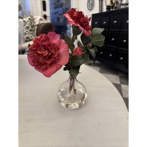 Artificial Camelia flower arrangement with Artificial Water In Vase - 13" Tall